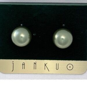 Earrings Jan Kuo Sage Green Faux Pearl Push Back Classic New with Tags